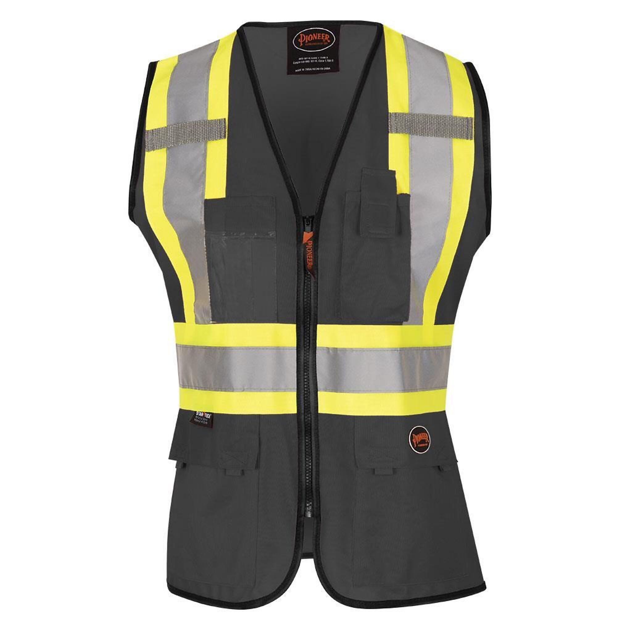 Pioneer Women's Custom Fit Hi-Vis Mesh Back Safety Vest — Black, Size L, Model# V1027870U-L